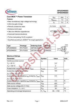 SPD03N60S5 datasheet  